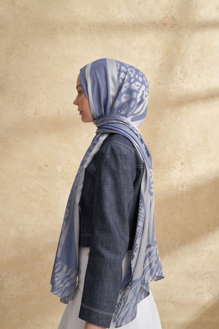 Armanda - 3304 Fiori Jakar Leopar Desen - İndigo