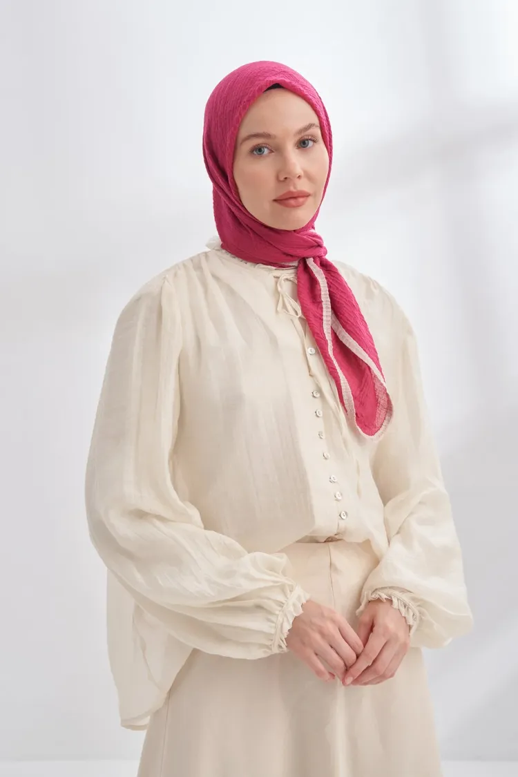 ARMANDA - 3353 Müslin Biyeli Eşarp - Fuşya