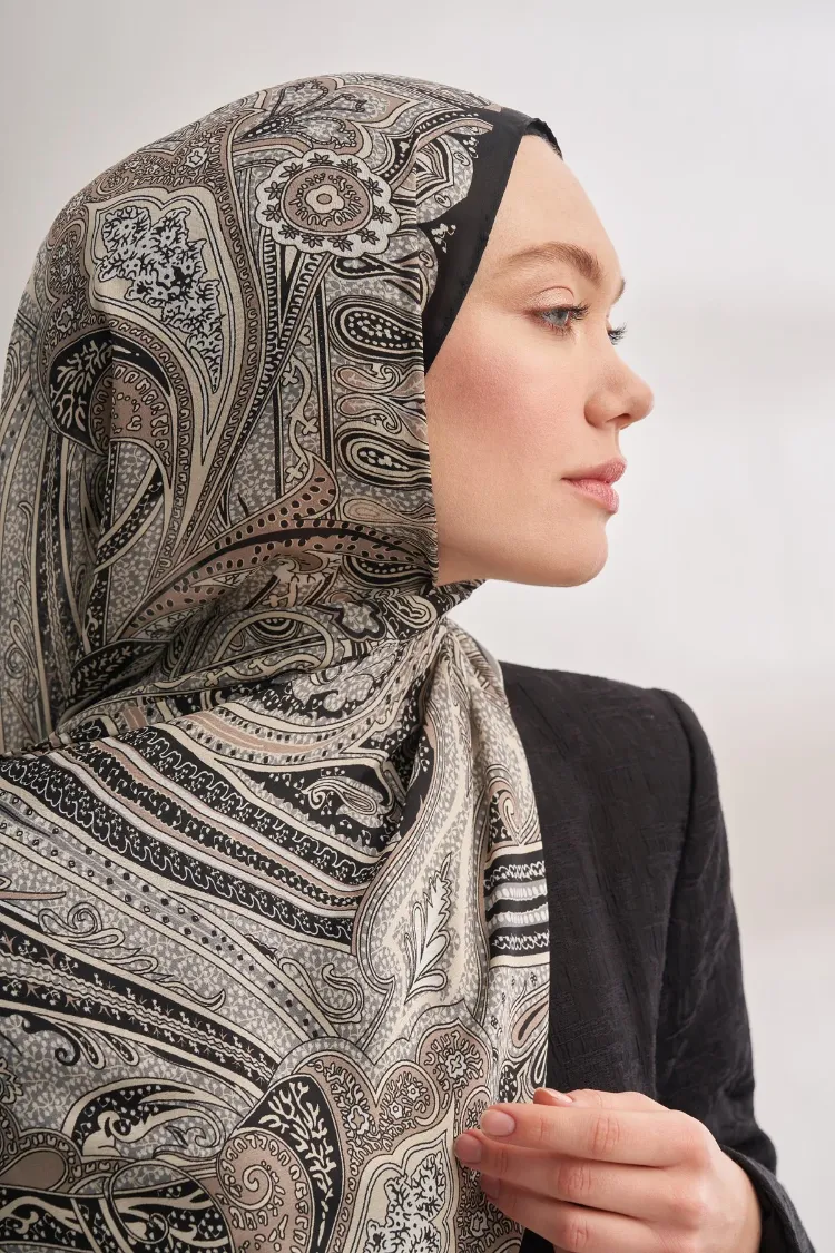 ARMANDA - 4456 Mystic Desen Şal - Siyah Krem