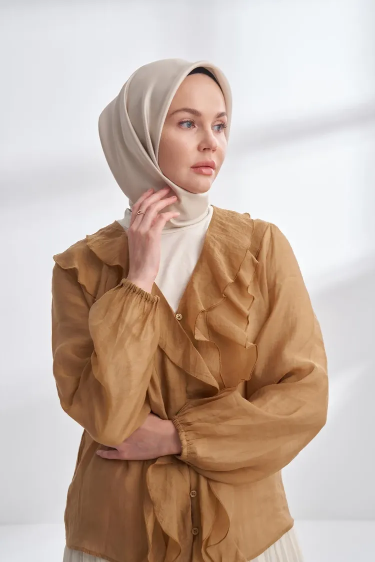 ARMANDA - 4400 Premium Twill İpek Eşarp - Açık Taş