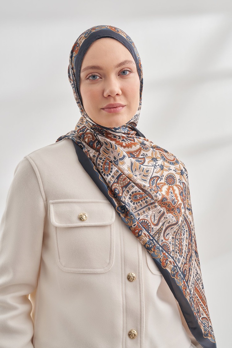 ARMANDA - 6035 Pashmina Desen Şal - Siyah Taba