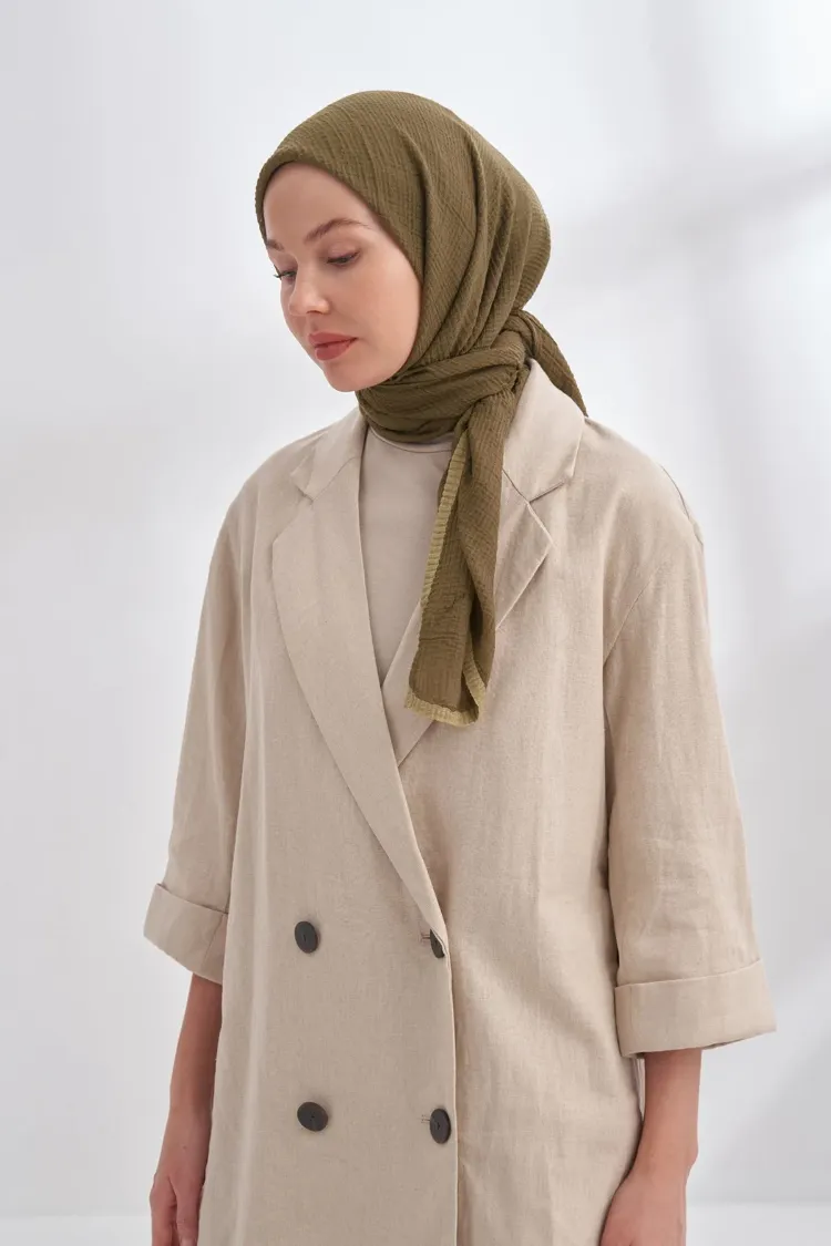ARMANDA - 3353 Müslin Biyeli Eşarp - Haki
