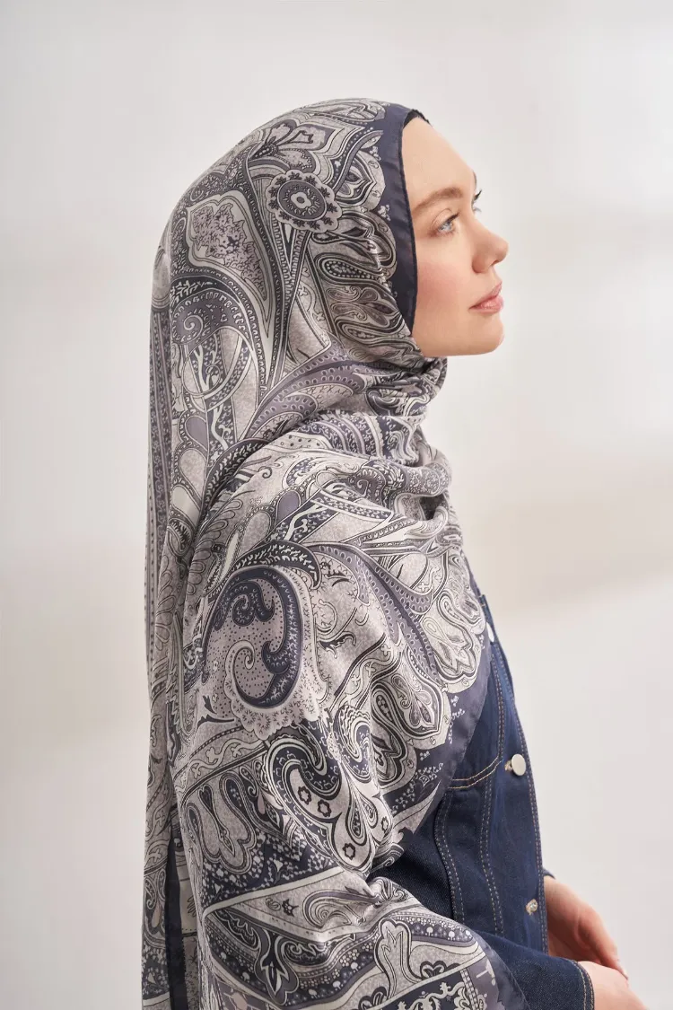 ARMANDA - 4456 Mystic Desen Şal - Lacivert Krem