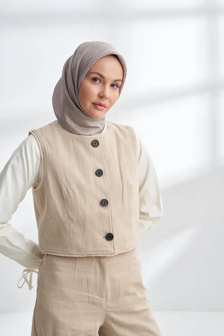ARMANDA - 4303 NOIRE DESEN TWILL İPEK EŞARP - Vizon