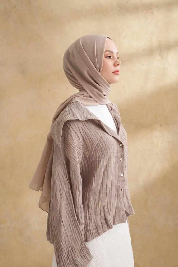 ARMANDA - 3009 Rustik Pamuksu Şal - Vizon
