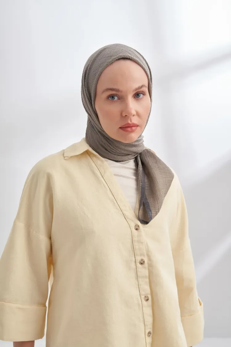 ARARMANDA - 3353 Müslin Biyeli Eşarp - Kül