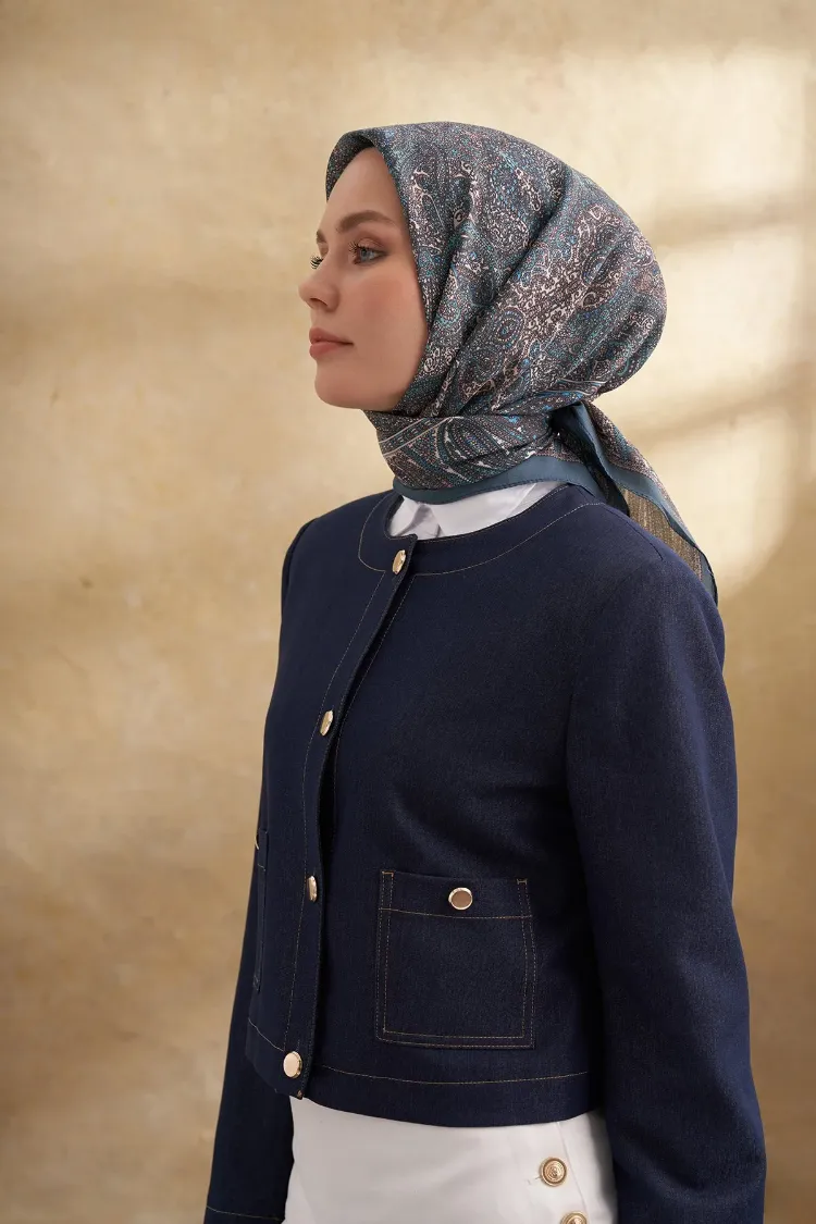 ARMANDA - 3155 Vintage Desen Eşarp - Turkuaz
