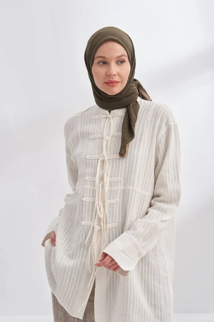 ARMANDA - 3353 Müslin Biyeli Eşarp - KOYU HAKİ