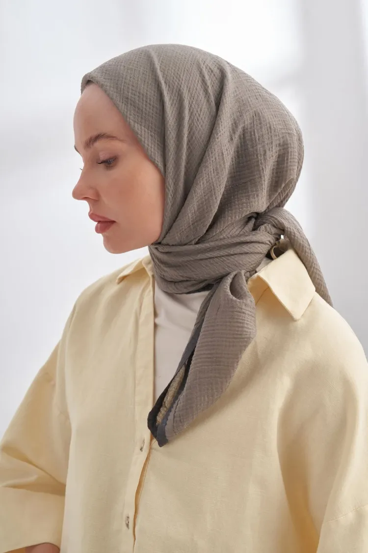 ARARMANDA - 3353 Müslin Biyeli Eşarp - Kül