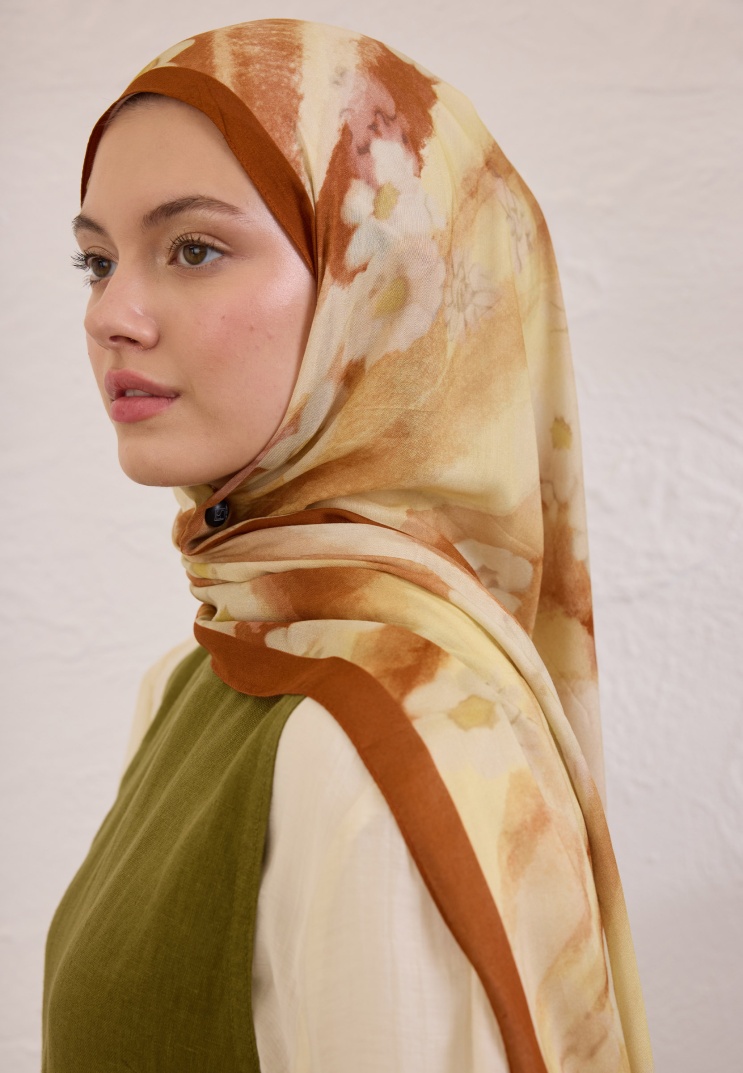 FRESH SCARFS - Soft Daisy Desen Rami Şal - Kiremit