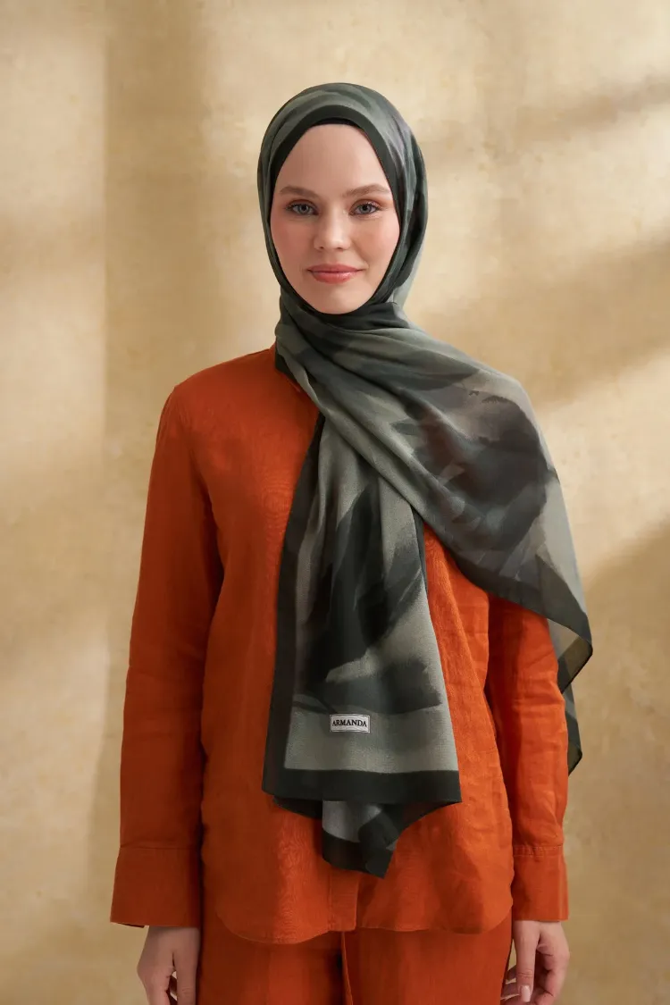 ARMANDA- 3381 İpek Modal Darcy Desen Şal - Haki