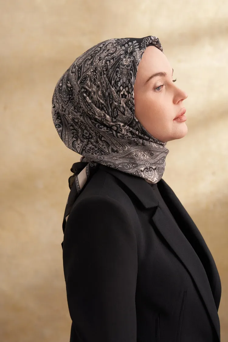 ARMANDA - 3152 Jardın Desen Eşarp - Siyah Gri
