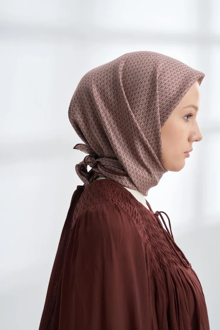 ARMANDA - 4303 NOIRE DESEN TWILL İPEK EŞARP - Kızıl Kahve