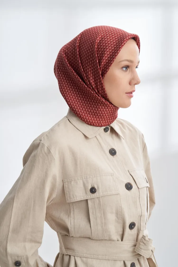 ARMANDA - 4303 NOIRE DESEN TWILL İPEK EŞARP - Bordo
