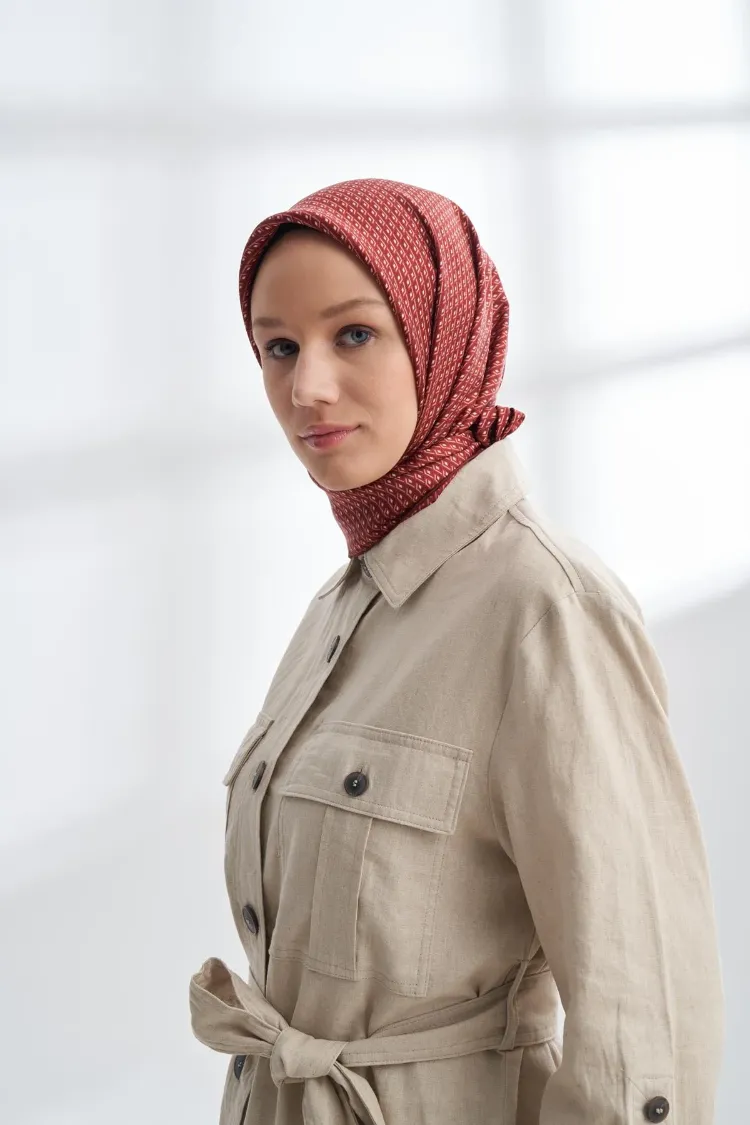 ARMANDA - 4303 NOIRE DESEN TWILL İPEK EŞARP - Bordo