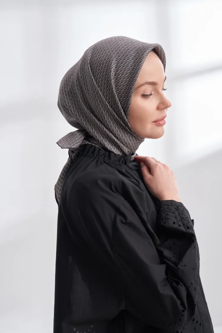 ARMANDA - 4303 NOIRE DESEN TWILL İPEK EŞARP - Siyah