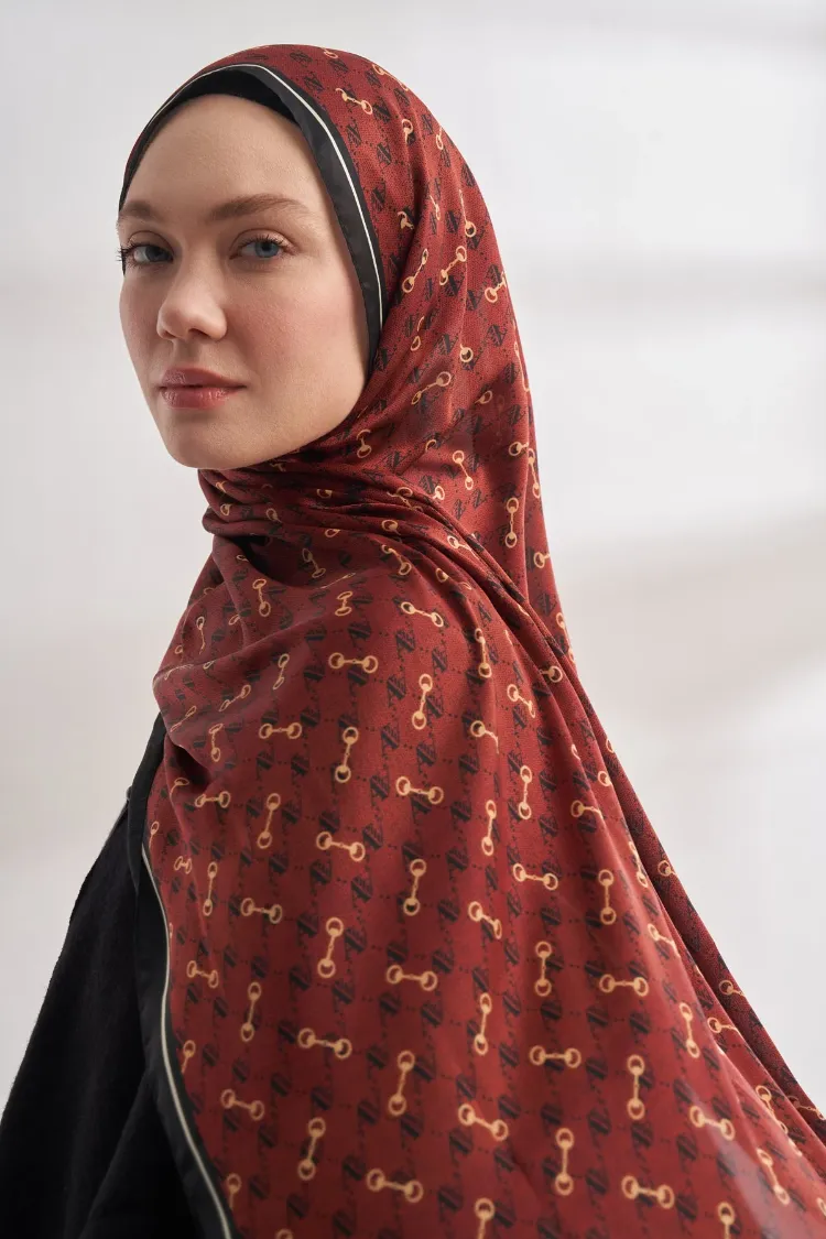 ARMANDA - 3361 Monogram Desen Şal - Siyah - Bordo