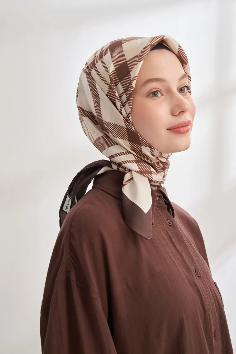 ARMANDA - 4358 Naya Desen Twill İpek Eşarp - Kahve