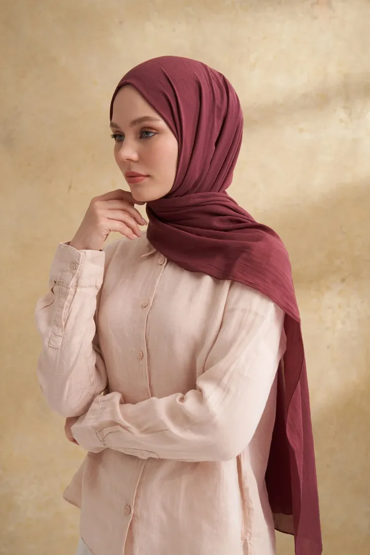 ARMANDA - 3009 Rustik Pamuksu Şal - Burgundy