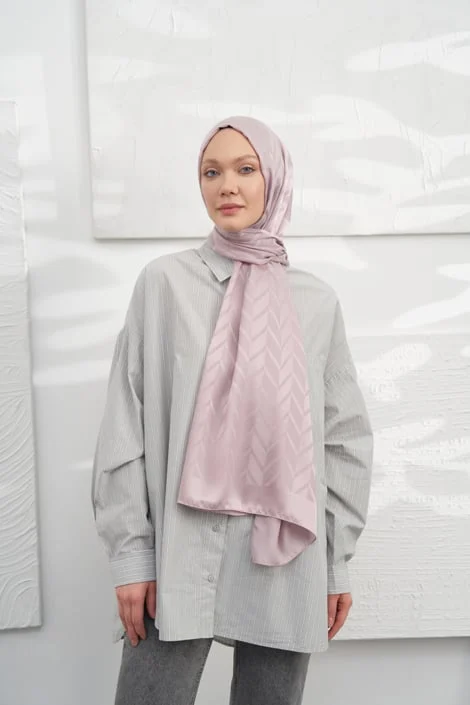 ARMANDA - İtalyan Jakar Zigzag Desen Şal - Sisli Pudra