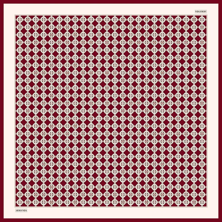 ARMANDA - 4350  Soil Desen Twill İpek Eşarp - Bordo