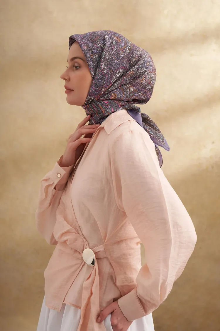 ARMANDA - 3155 Vintage Desen Eşarp - Lila