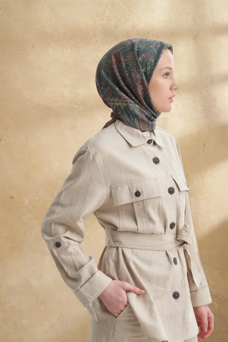ARMANDA - 3155 Vintage Desen Eşarp - Kamel