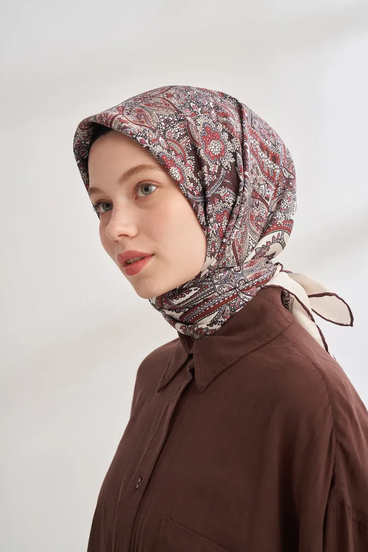 ARMANDA - 4352  Anesha Desen Twıll İpek Eşarp - Bordo