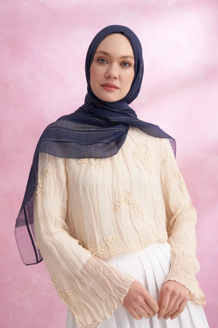 ARMANDA - 3324 İpekli Ruby Şal - Lacivert