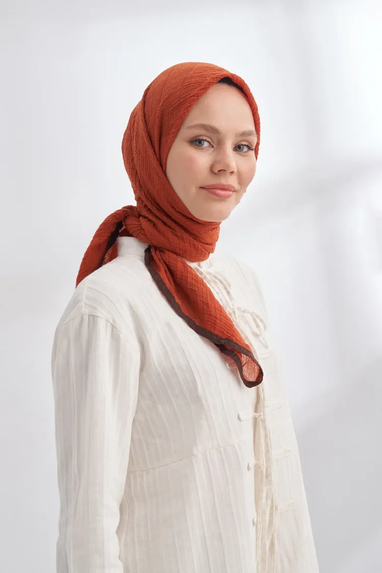 ARMANDA - 3353 Müslin Biyeli Eşarp - Kiremit