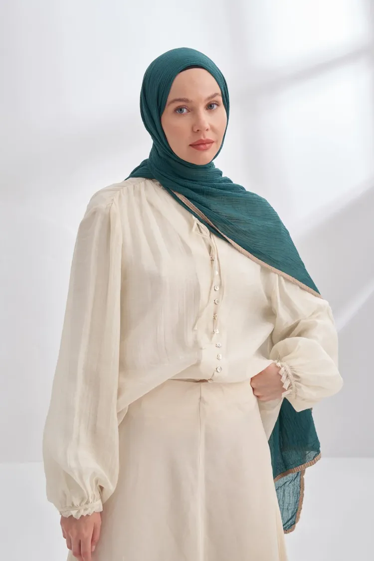 ARMANDA - 3352 Müslin Biyeli Şal - Zümrüt