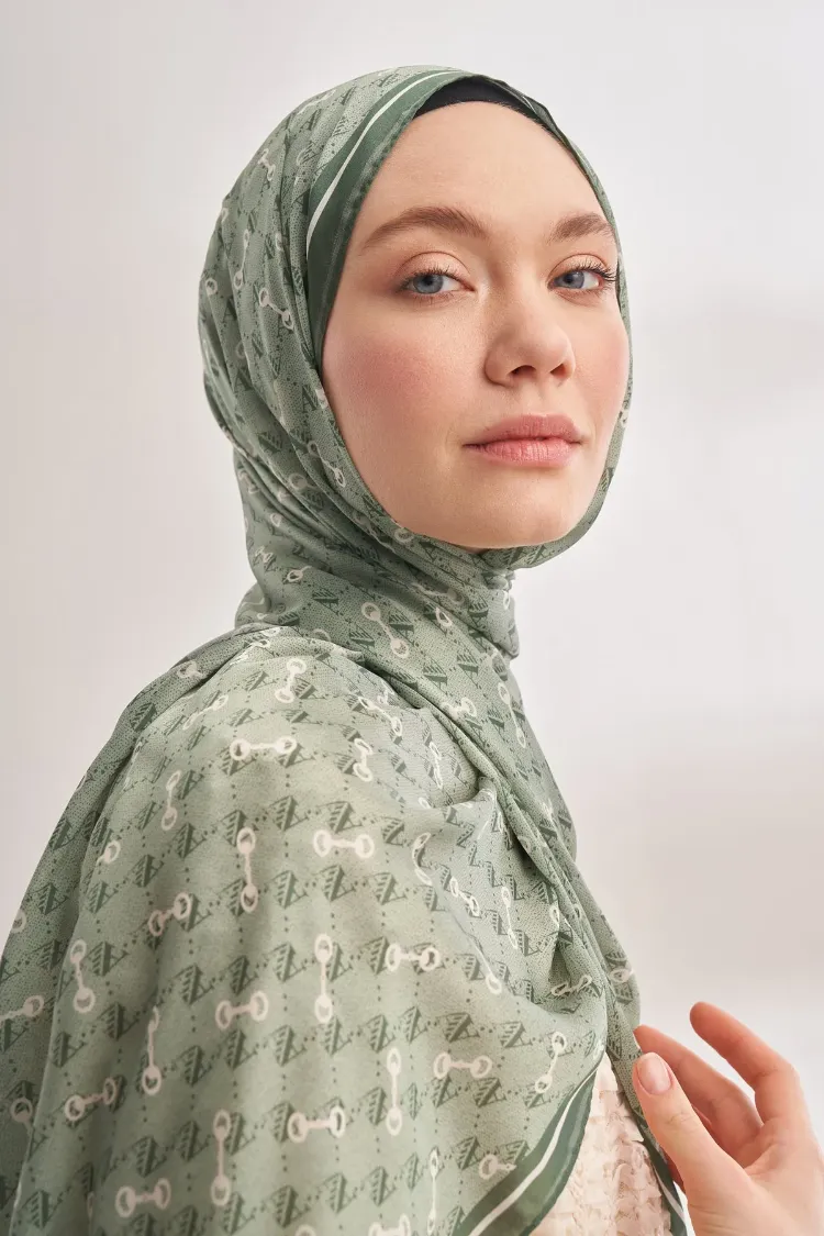 ARMANDA - 3361 Monogram Desen Şal - Keten Yeşili