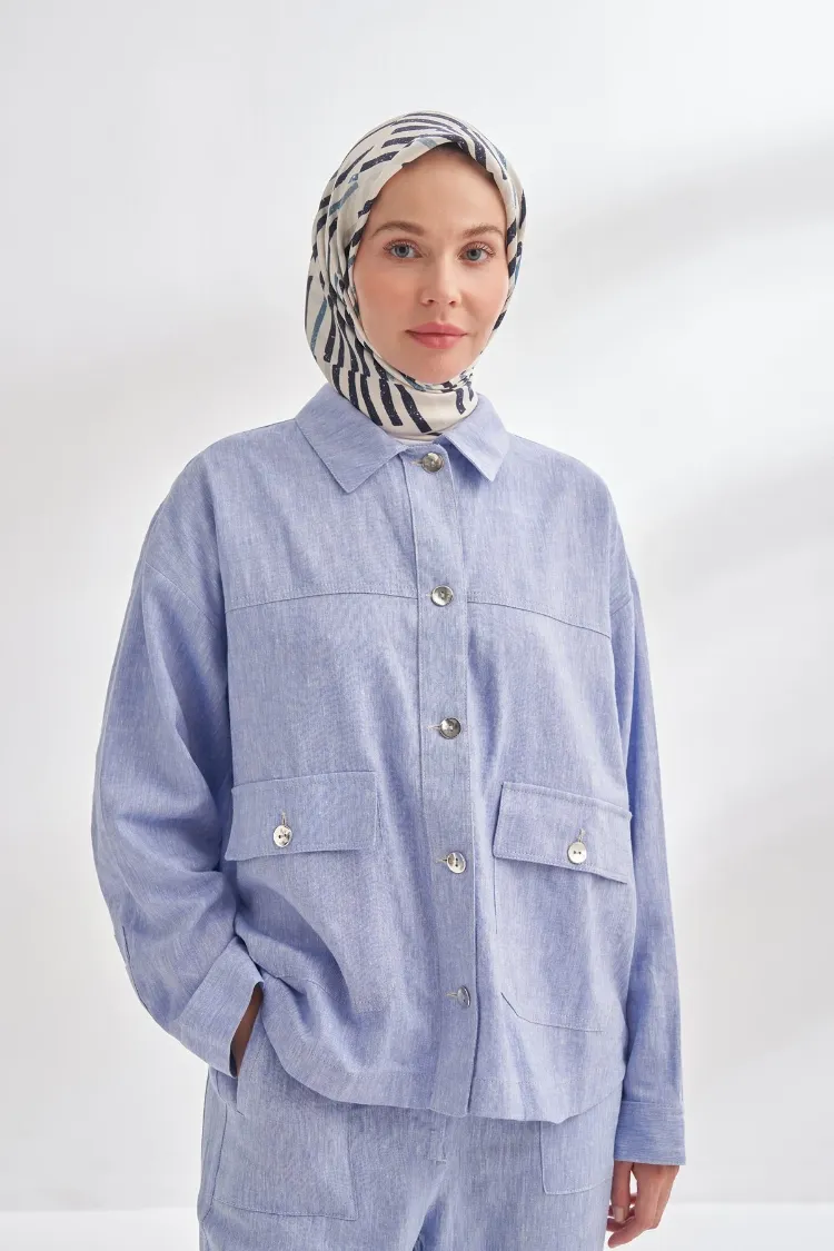 ARMANDA - 4353 Rora Desen Twill İpek Eşarp - Lacivert