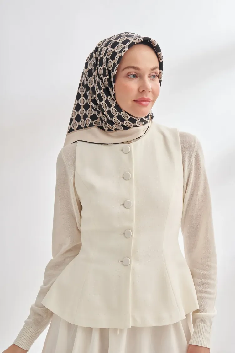 ARMANDA - 4350 Soil Desen Twill İpek Eşarp -