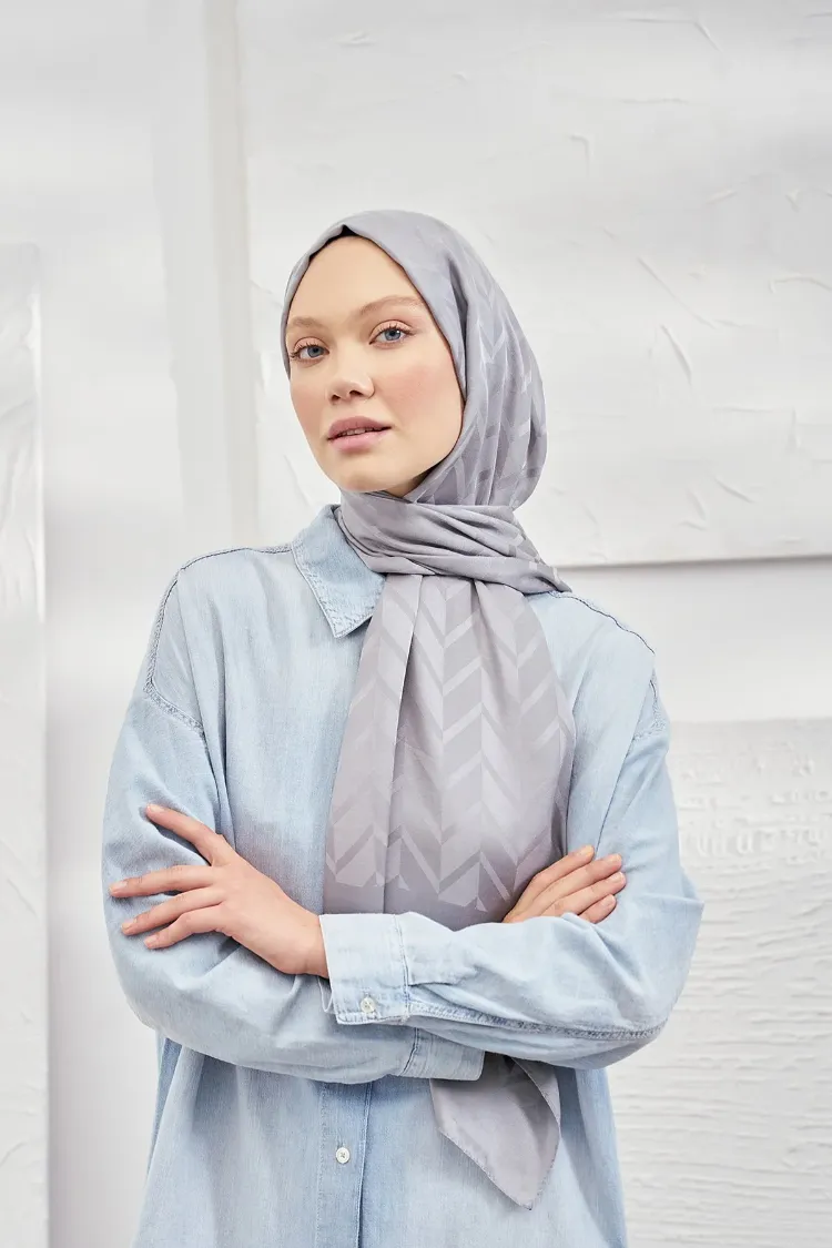 ARMANDA - İtalyan Jakar Zigzag Desen Şal - Gri