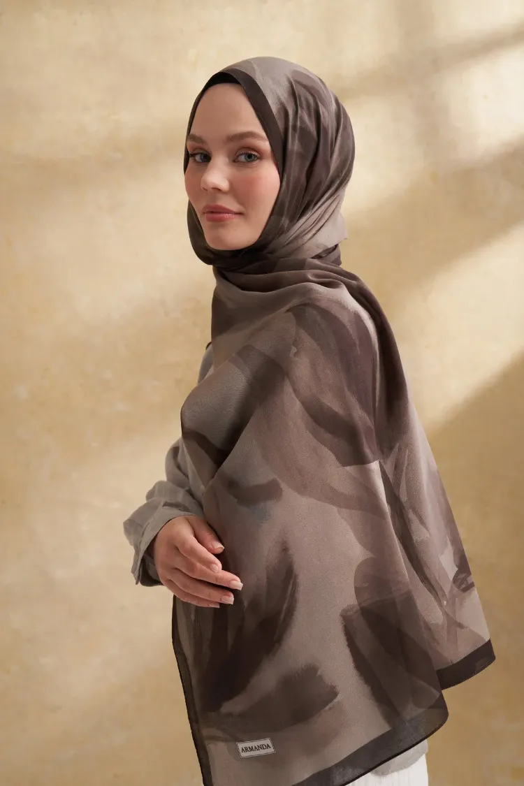 ARMANDA- 3381 İpek Modal Darcy Desen Şal - Taş