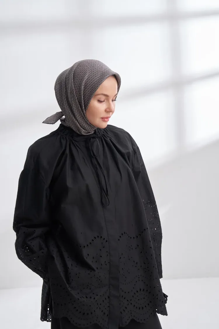 ARMANDA - 4303 NOIRE DESEN TWILL İPEK EŞARP - Siyah