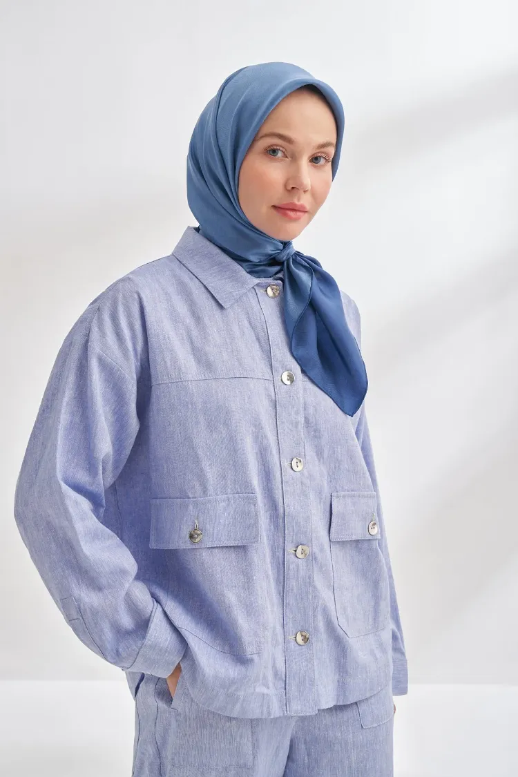 ARMANDA - 4400 Premium Twill İpek Eşarp  - Lacivert