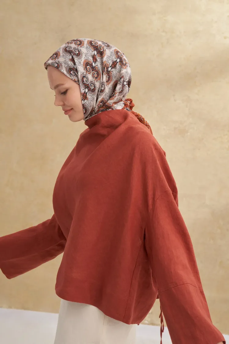 ARMANDA - 3151 Gaina Desen Eşarp - Kiremit