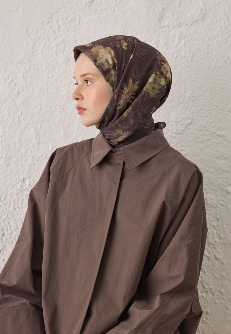 Fresh Scarfs - Delia Desen Pamuk İpek Eşarp - Kakao