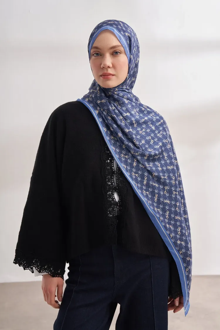 ARMANDA - 3361 Monogram Desen Şal - İndigo