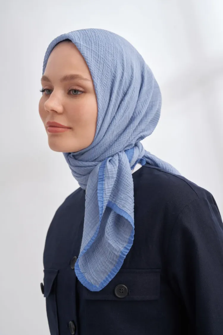 ARMANDA - 3353 Müslin Biyeli Eşarp - Kot Mavisi