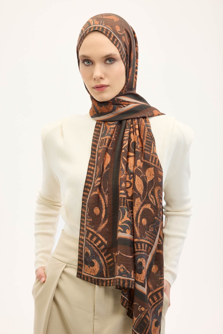 SİLK HOME - Urban Hours Antik Koyu Kahve Mayda Şal 190x70
