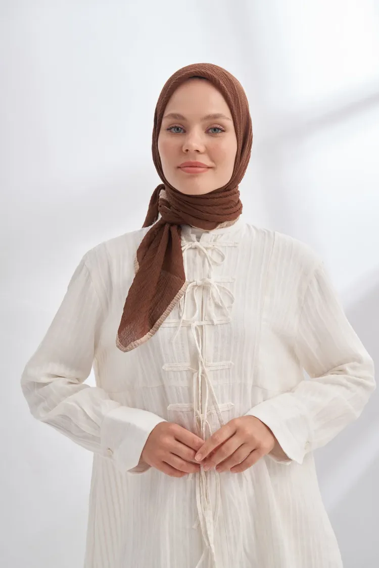 ARMANDA - 3353 Müslin Biyeli Eşarp - Kahve