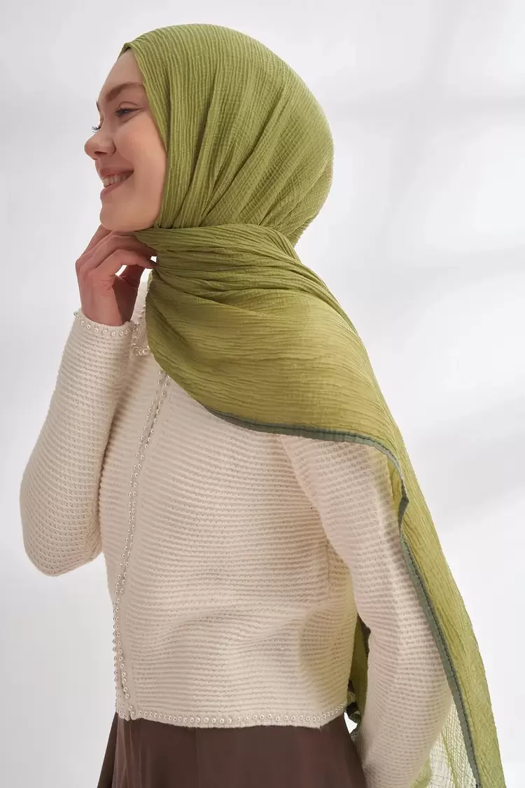 ARMANDA - 3352  Müslin Biyeli Şal - OLİVE