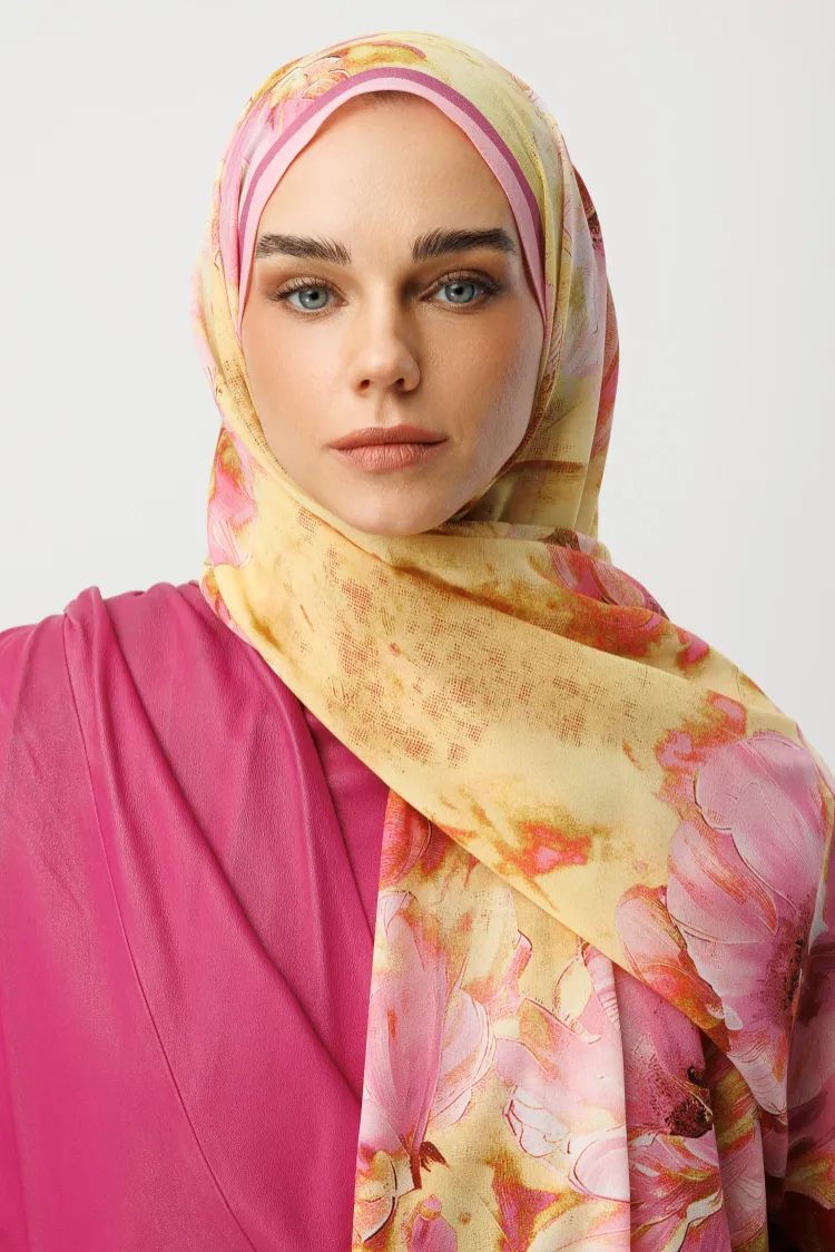 MOONCORN - Rose Desen Hebei İpek Şal - Pembe
