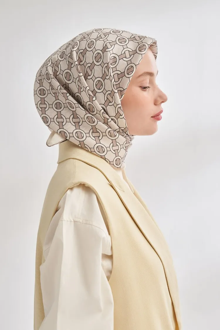 ARMANDA - 4350 Soil Desen Twill İpek Eşarp - Taş-Vizon