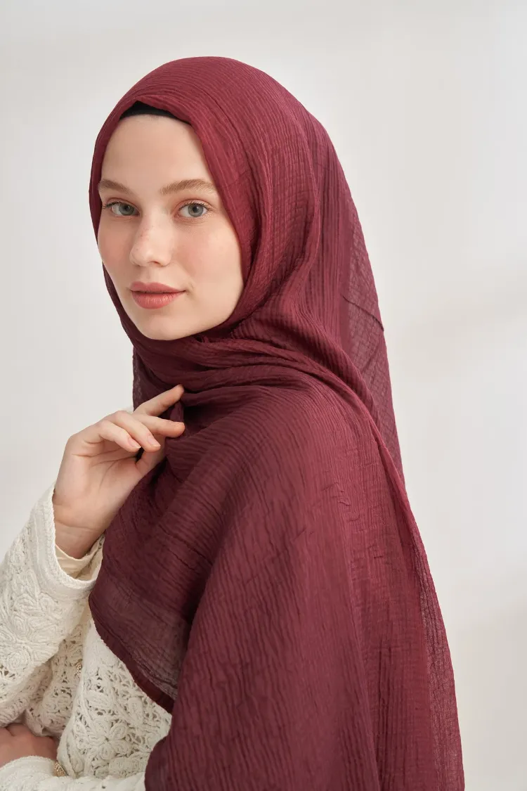 ARMANDA - 3359 Müslin Degrade Şal - Burgundy - Bordo