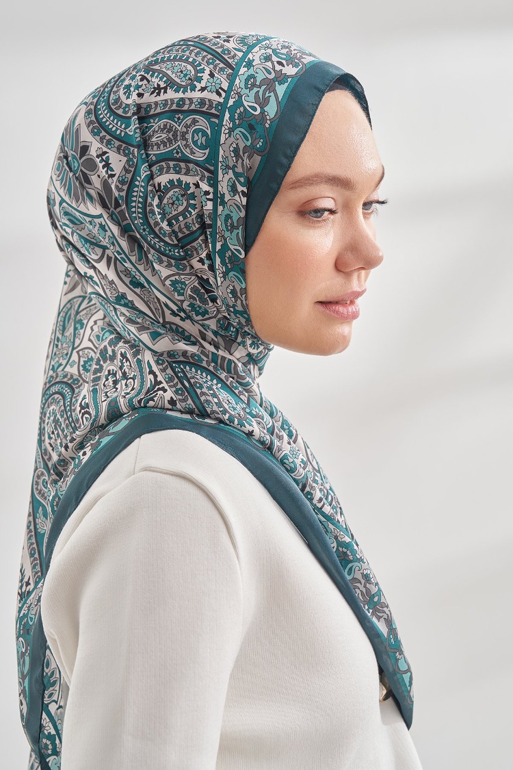 ARMANDA - 6035 Pashmina Desen Şal - Petrol Yeşili
