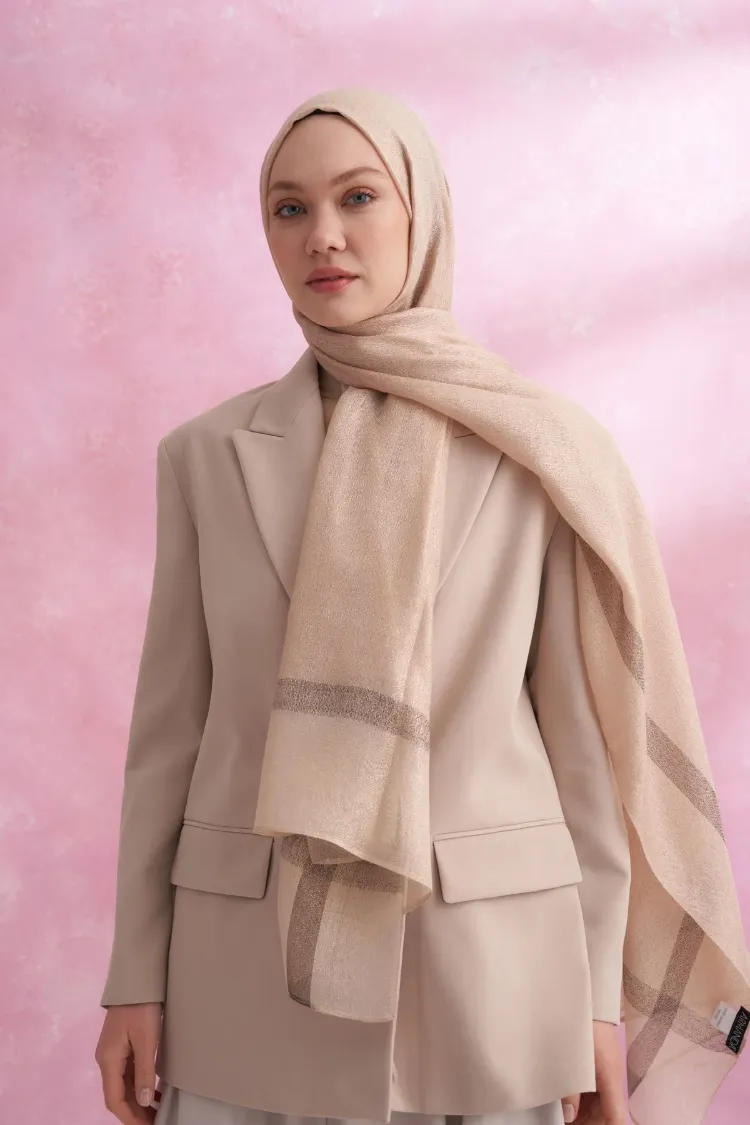 ARMANDA - 3320 İpekli Pearl Şal - Siyah Bej
